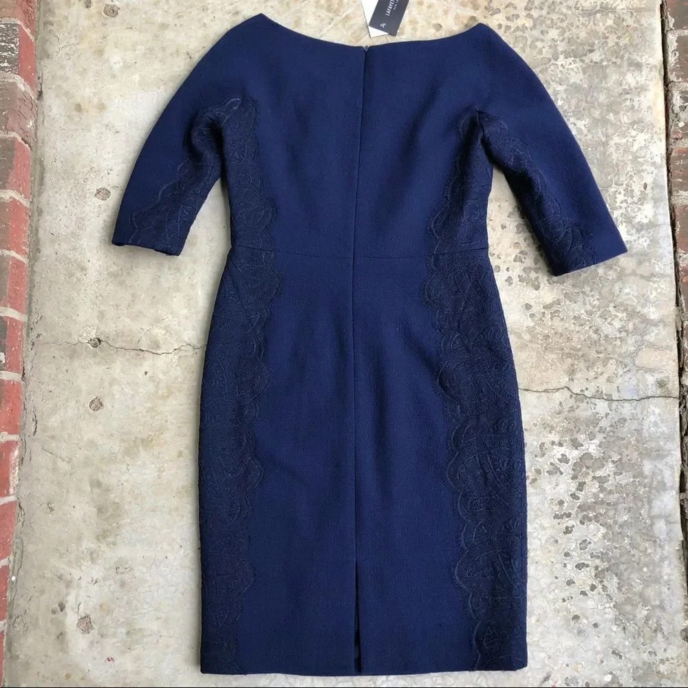 Lafayette 148 Dress Alexia V-neck Sheath Blue 2